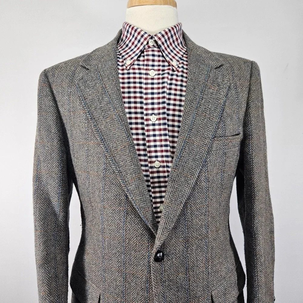 Austin Manor Men's Tweed Sport Coat Blazer Two Button Brown Gray herringbone 42R
